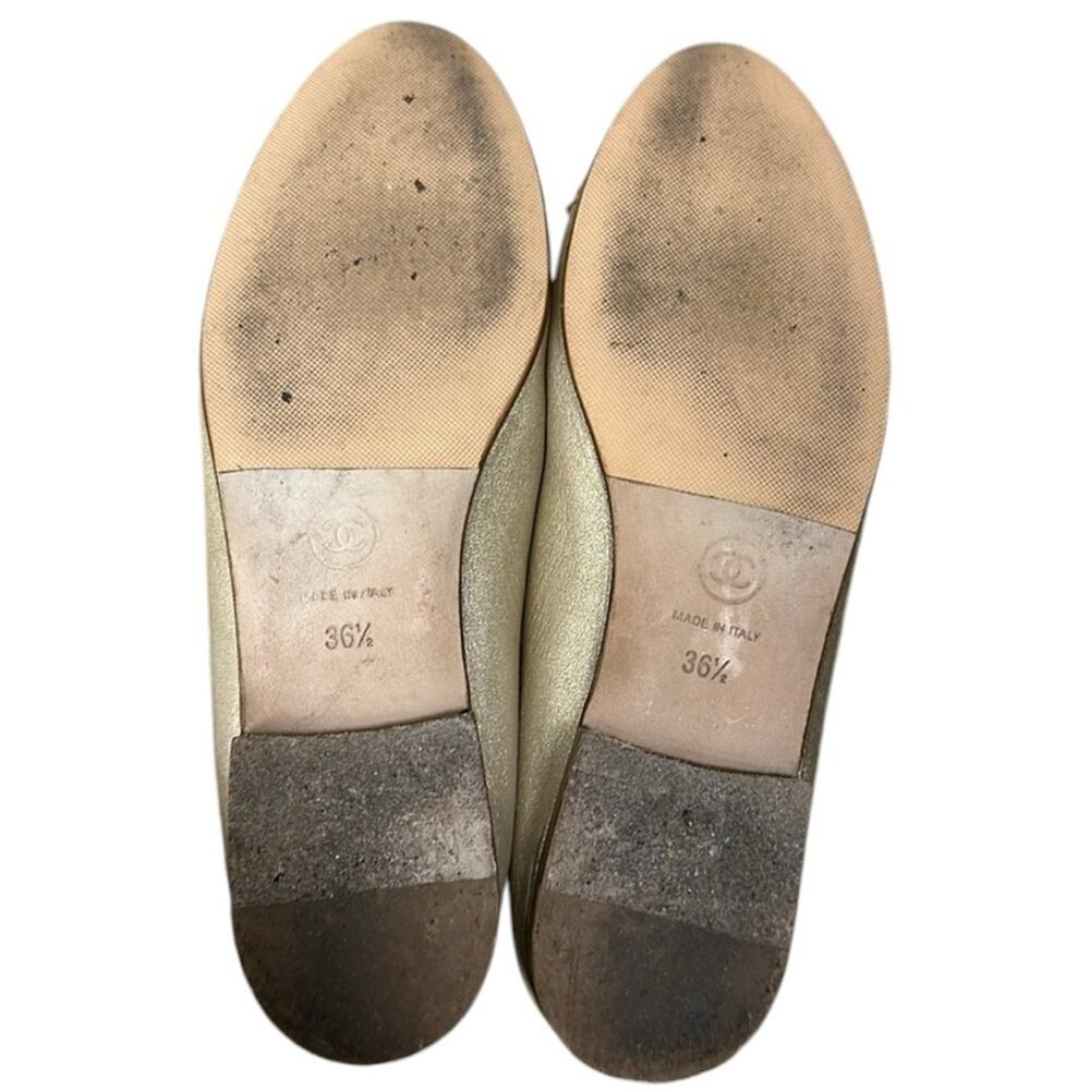 Chanel metallic golden leather CC satin cap toe ballerina ballet flats 36 - Picture 8 of 13
